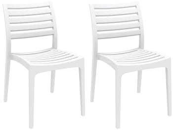 ARES - Lot de 2 chaises de jardin empilables en plastique Blanc