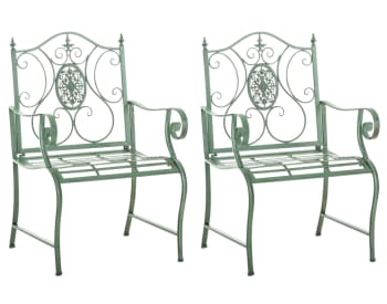 PUNJAB - Set 2 sillas de exterior con reposabrazos en Metal Verde antiguo