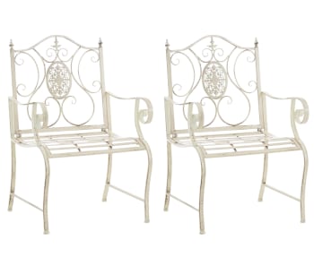 PUNJAB - 2er Set Gartenstühle mit Armlehnen aus Metall antik-creme