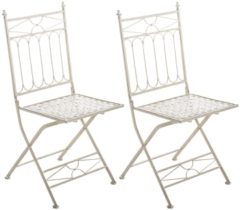 ASINA - Lot 2 chaises de jardin pliables en métal Crème antique