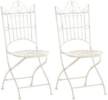 SADAO - Lot de 2 chaises de jardin pliables en métal Crème antique