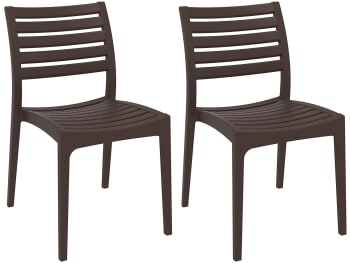 ARES - Lot de 2 chaises de jardin empilables en plastique Marron