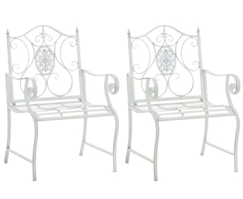 PUNJAB - Lot 2 chaises de jardin en métal Blanc antique