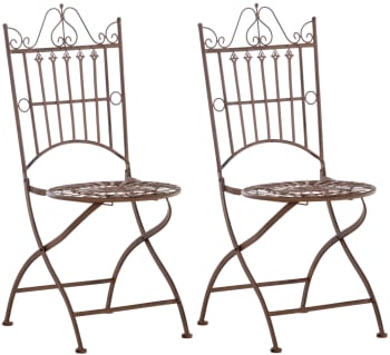 SADAO - Lot de 2 chaises de jardin pliables en métal Marron antique