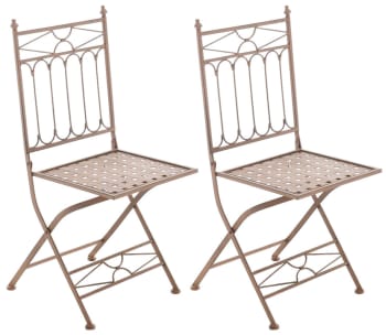 ASINA - Lot 2 chaises de jardin pliables en métal Marron antique
