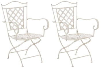 ADARA - Lot de 2 chaises de jardin pliables en métal Crème antique