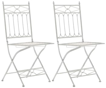 ASINA - Lot 2 chaises de jardin pliables en métal Blanc antique