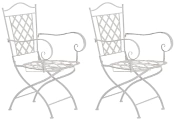 ADARA - Lot de 2 chaises de jardin pliables en métal Blanc antique