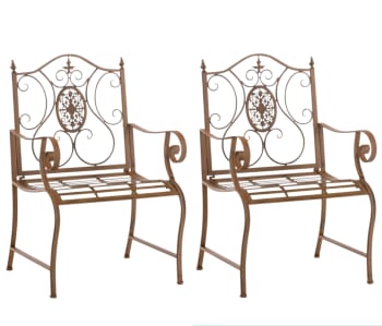 PUNJAB - Set 2 sillas de exterior con reposabrazos en Metal Marrón antiguo