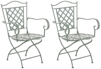 ADARA - Lot de 2 chaises de jardin pliables en métal Vert antique