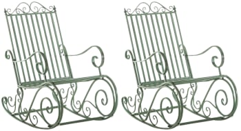 SMILLA - Lot de 2 fauteuils à bascule pour jardin en métal Vert antique