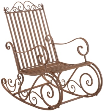 Smilla - Chaise à bascule de jardin avec accoudoirs en métal Marron