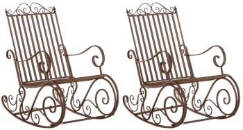 SMILLA - Lot de 2 fauteuils à bascule pour jardin en métal Marron