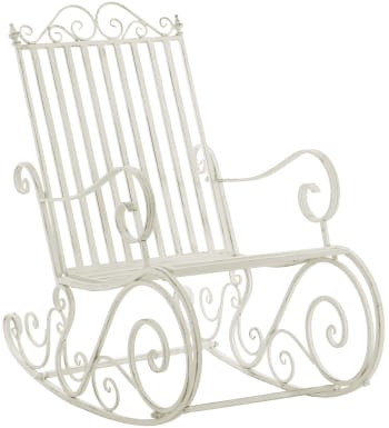 Smilla - Chaise à bascule de jardin avec accoudoirs en métal Blanc antique