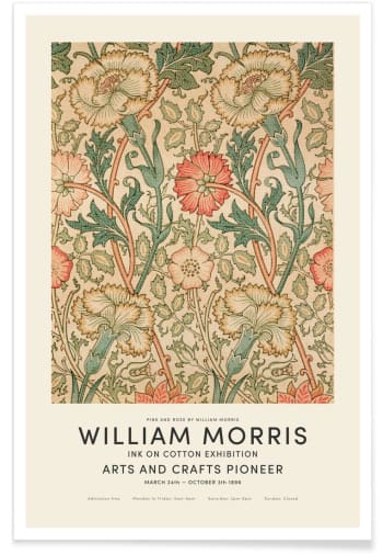 William morris - pink and rose exhibition - Affiche blanc ivoire & multicolore