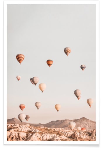 Hot air balloons - Affiche blanc ivoire & marron