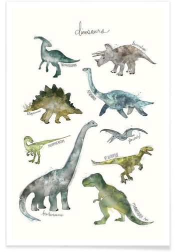 Dinosaurs - Affiche blanc ivoire & bleu