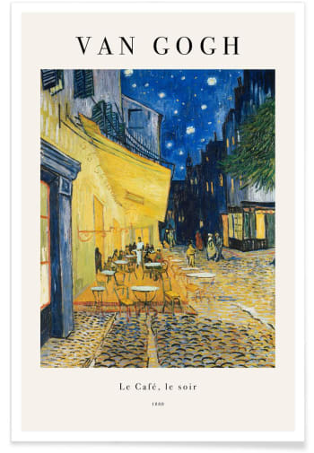 Van gogh - café terrace at night - Affiche bleu & jaune