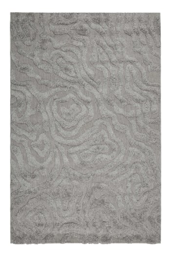 Soul jack - Tappeto interno/esterno a rilievo motivo floreale grigio 133x200