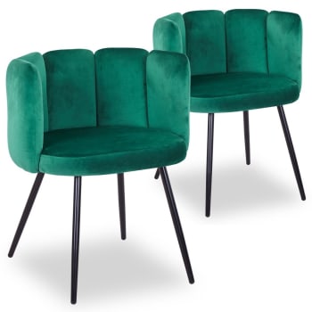 Lot De 2 Chaises Médaillon Velours Vert - Bois Gris - Salle à Manger