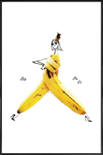 Banana - Affiche dans cadre standard (noir) blanc & jaune 20x30