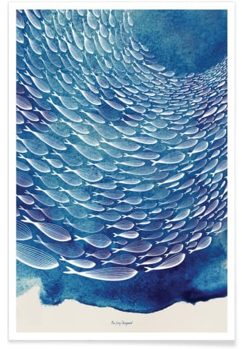 Fish shoal - Affiche blanc & bleu