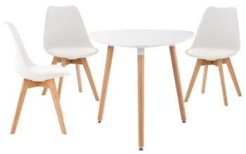 LIBANERA - Ensemble de 3 chaises et 1 table en bois Blanc