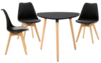 LIBANERA - Ensemble de 3 chaises et 1 table en bois Noir