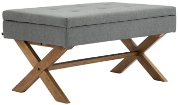 NAMARO - Sitzbank mit Holzgestell Polster aus Stoff grau