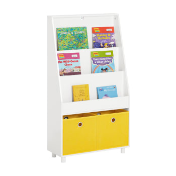 Bücherregal mit 2 Boxen für Kinder Kinderzimmer Holz Vliesstoff Weiß