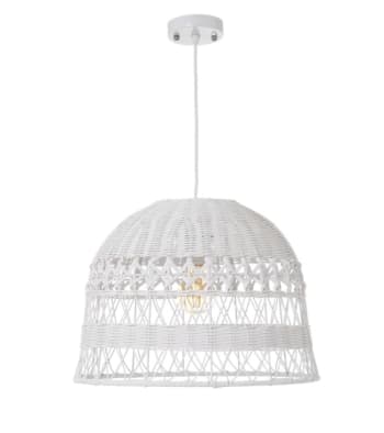 BIANCA - Lámpara de techo tipo campana de ratán y acabado blanco