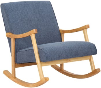 MORELIA - Mecedora con base de madera y asiento en Tela Azul
