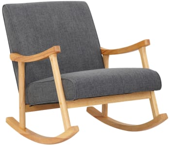 MORELIA - Mecedora con base de madera y asiento en Tela Gris claro