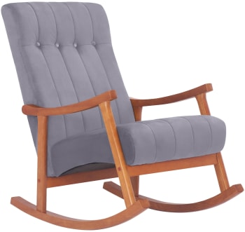 Saltilo - Mecedora con base de madera y asiento en terciopelo nogal/gris