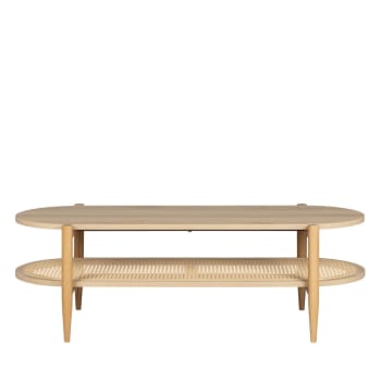 Ellos - Table basse ovale en bois et cannage bois clair