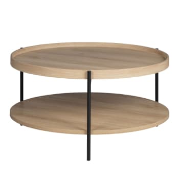 Korro - Table basse ronde en bois et métal D80cm bois clair