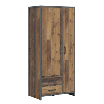 Paul - Armoire 2 portes 2 tiroirs stratifiés beige et gris