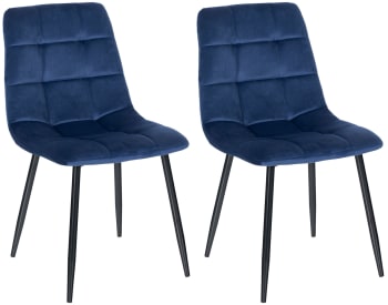 Tilde - Set de 2 silla de comedor con asiento de terciopelo azul