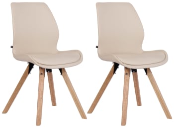 LUNA - 2er Set Stühle mit Holzgestell und Sitz aus Kunstleder creme