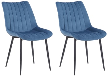 RAHDEN - Lot 2 chaises avec pieds métal et assise en velours Bleu