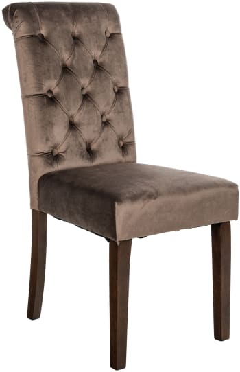 Lisburn - Silla de comedor con pies de bois y asiento de terciopelo marrón