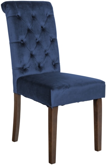 Lisburn - Silla de comedor con pies de bois y asiento de terciopelo azul