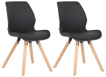 LUNA - Lot 2 chaises avec pieds en bois assise en similicuir Noir