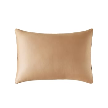 Heure doree - Taie d'oreiller unie en satin de coton beige 50x70