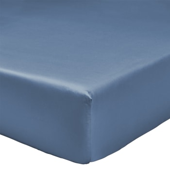 Bleu flandres - Drap housse uni en satin de coton bleu marine 160x200
