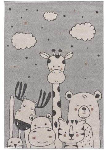 BEATS - Tapis enfants avec animaux en gris, 120X170 cm