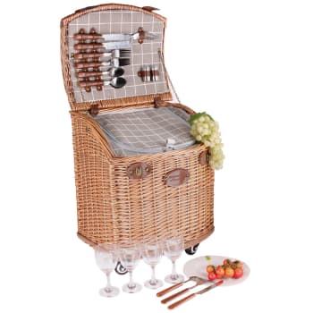 Cesto Vimini Spiaggia Campeggio Cestino Picnic In Vimini Per 4 Persone - Con Refrigerante, Coperta E Posate Cestino Picnic Vimini - 2