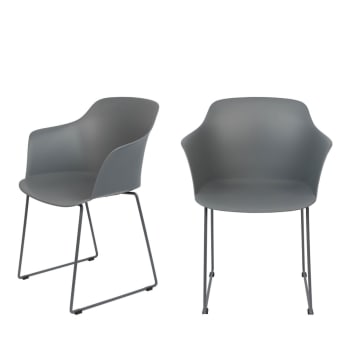Tango - Lot de 2 fauteuils de table en plastique et métal gris