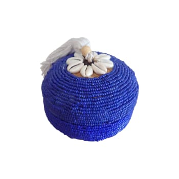 PERLA - Boîte en bambou et perles, bleu 10x10 cm