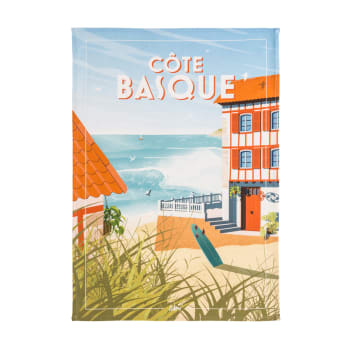 Côte basque - Torchon imprimé en coton multicolore 50x75